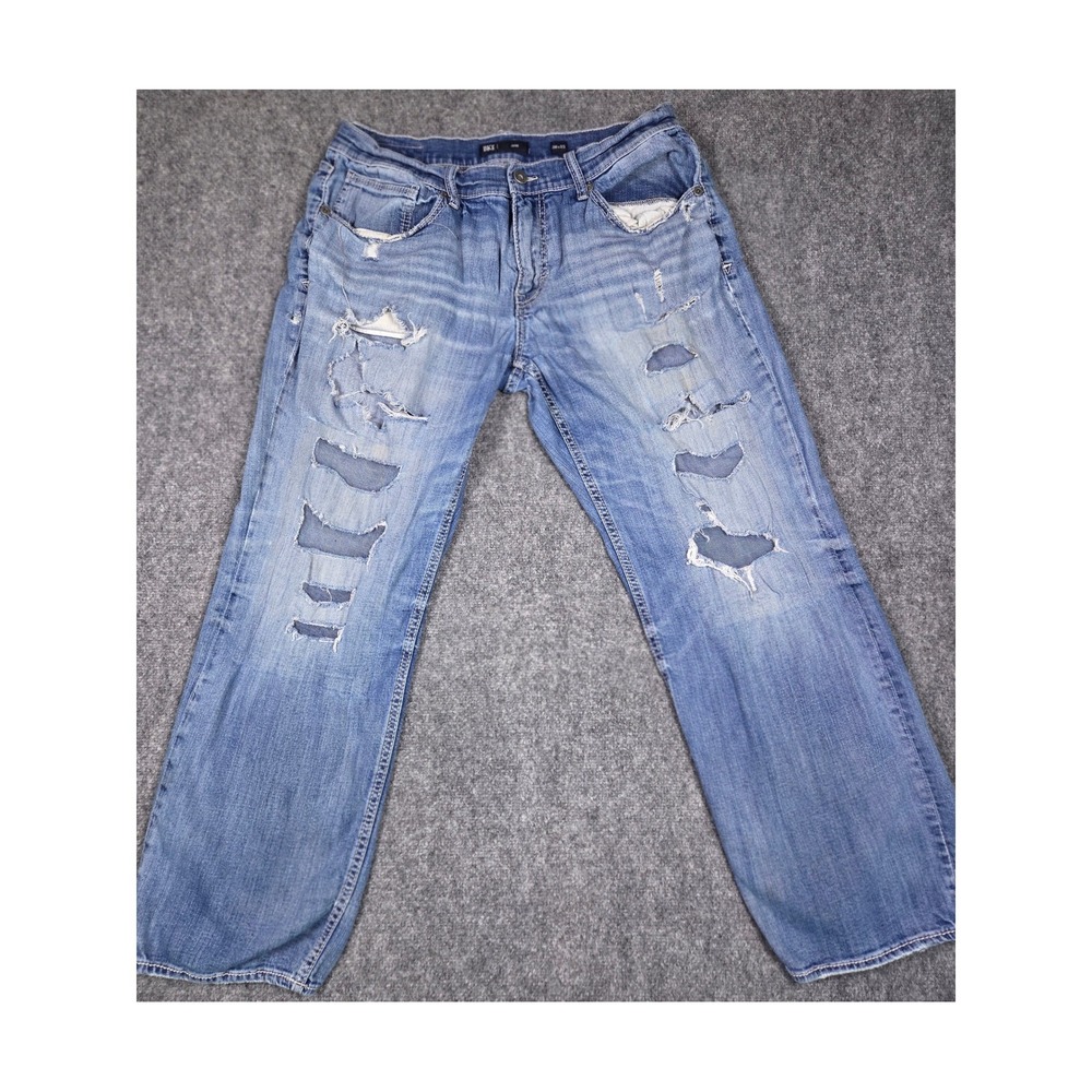 BKE Jake Jeans Mens 36x32 Blue Distressed Straight Leg ABS15309